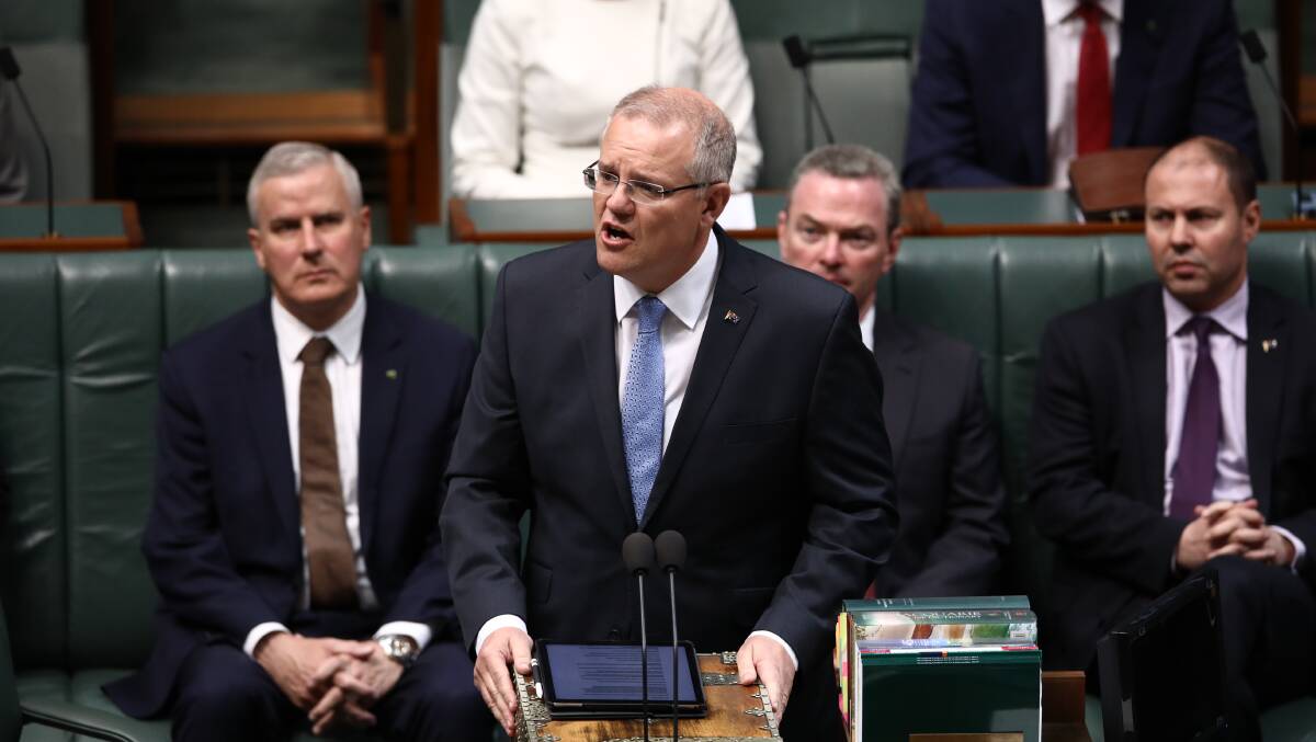 Prime Minister Scott Morrison delivers the national apology to victims of institutional child sexual abuse. Picture: Dominic Lorrimer
