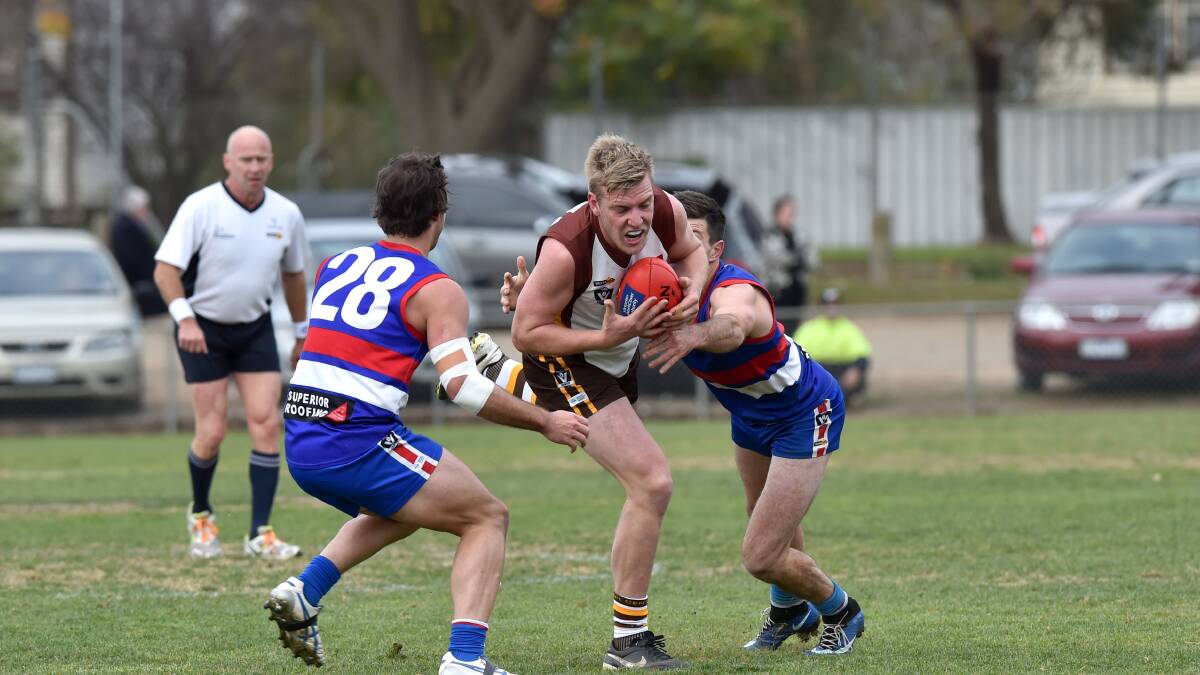 Action from the North Bendigo and Huntly clash on the Bulldogs' turf at Superior Roofing Oval in Atkins Street. Picture: JODIE WIEGARD 