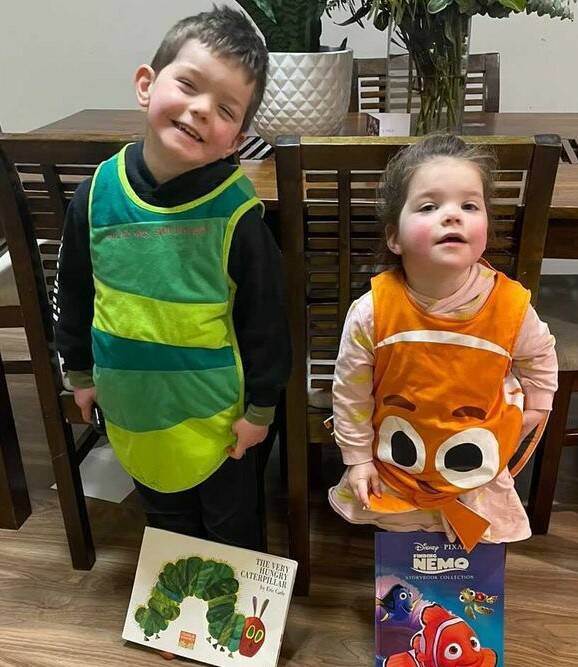 Charlie and sister Daisy, dressed as The Very Hungry Caterpillar and Nemo. Photo: supplied. 