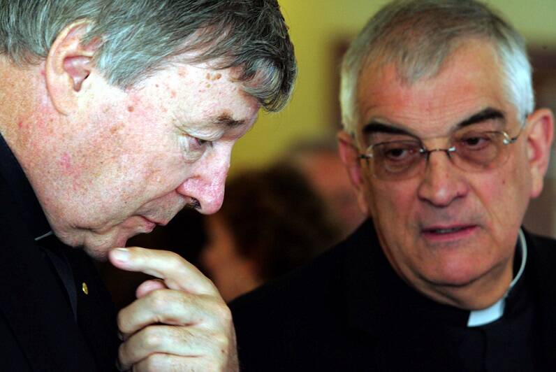 Graeme Lawrence and Cardinal George Pell together in Newcastle in 2006. Cardinal Pell had come to visit. This photograph, by Kitty Hill, was taken at a civic reception at Newcastle City Hall