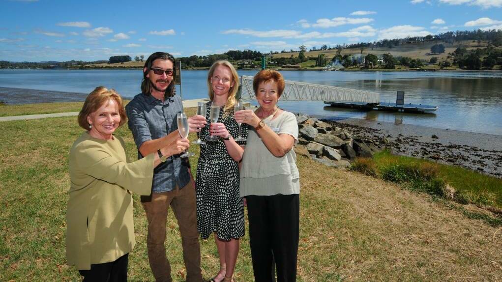 West Tamar mayor Christina Holmdahl, Artentwine curator Patrick Sutczak, Bass Liberal MHA Sarah Courtney and West Tamar Arts Group chairwoman Joy Allen raise a glass for the launch of Artentwine. Picture: Paul Scambler
