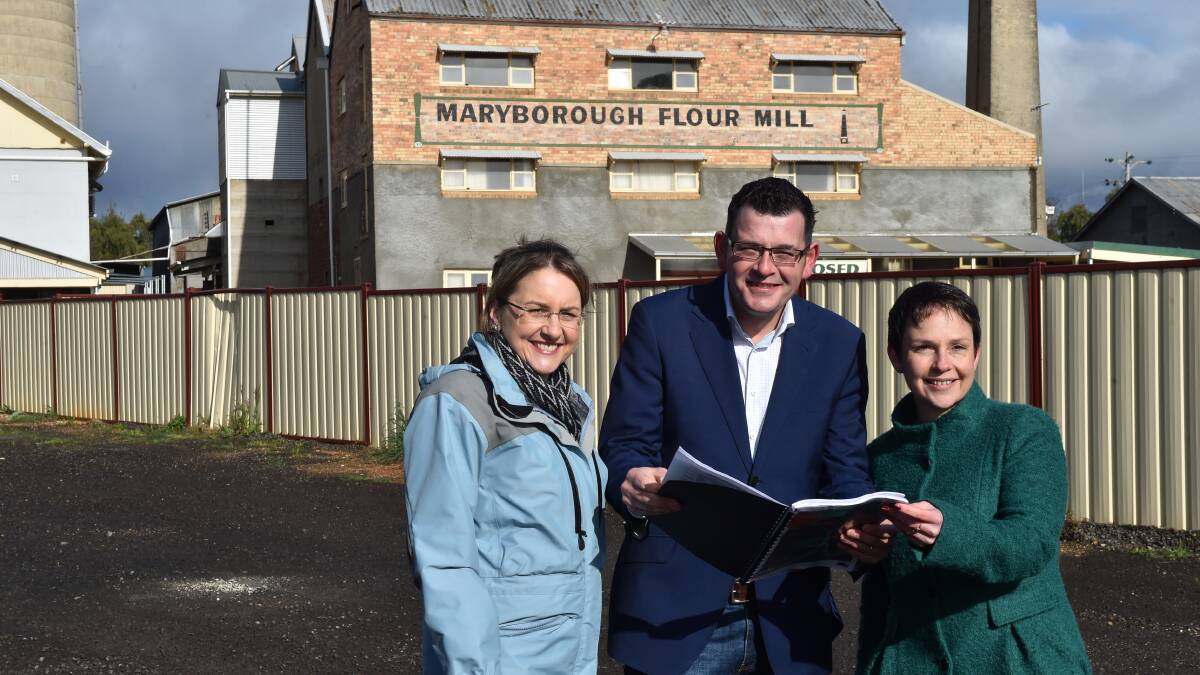 ONE DIRECTION: Premier Daniel Andrews, former Agriculture Minister Jaala Pulford and then Public Transport Minister Jacinta Allan launched the project in Maryborough in August 2015. Picture by Jodie Wiegard.