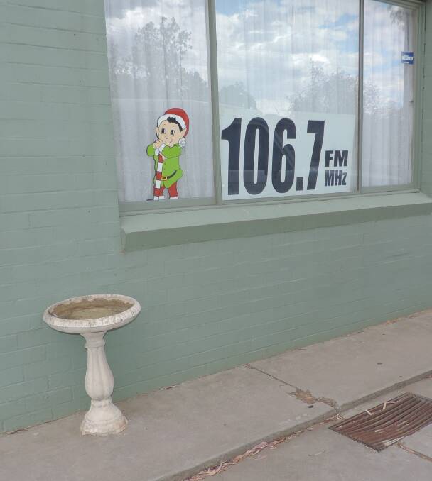 The stolen bird bath at the entrance of the radio station shortly after it was donated. Picture: SUPPLIED