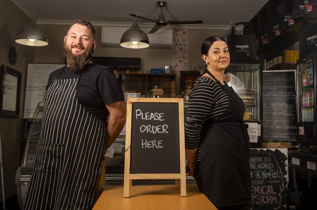 CAFE SOLD: Crooked Kitchen's new owner, Luke Goodson, with founder, Tara Stojic. Picture: DARREN HOWE