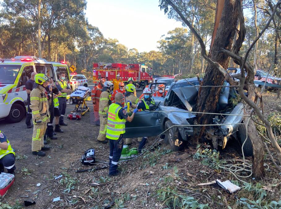 Emergency services respond to a single-vehicle crash in Marong. Picture: SUPPLIED