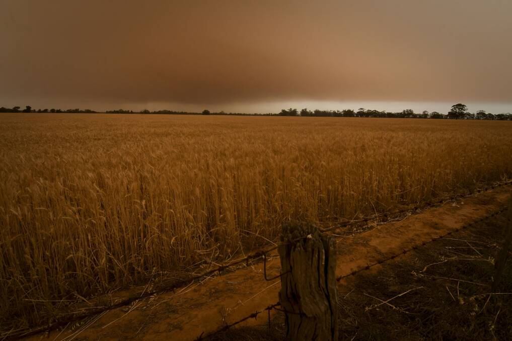 Smoky, dusty skies near Elmore during Thursday's Code Red conditions. Picture: NONI HYETT