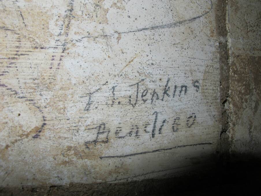 An inscription in the Naours Caves, by 'F. J. Jenkins' of Bendigo. Picture: GILLES PRILAUX