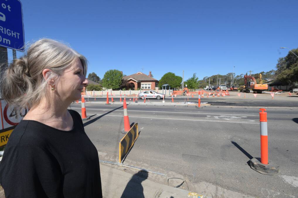 The Loaded Plate Cafe owner Sharon Chibnall contemplating the roadworks in October 2018. Picture: NONI HYETT