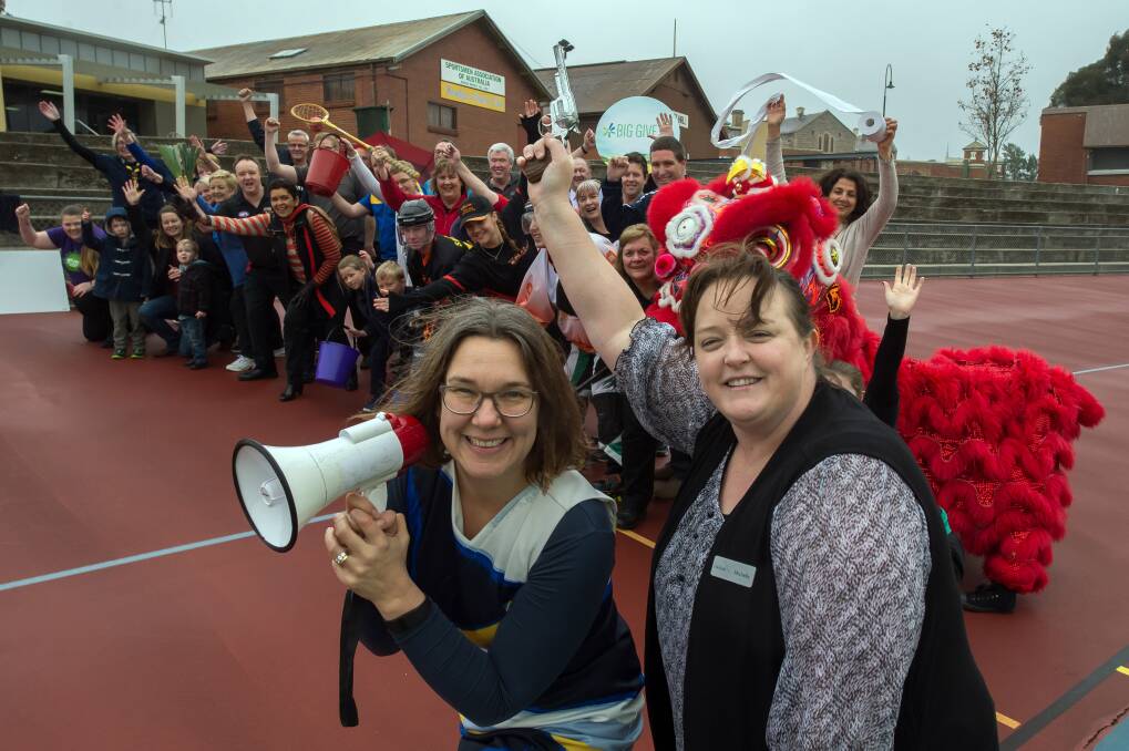 AND WE'RE OFF: Community Foundation for Central Victoria executive officer Ann Lansberry and Bendigo Stadium's Michelle Hird mark the start of fundraising for the Big Give. Picture: BILL CONROY, PRESS1 PHOTOGRAPHY