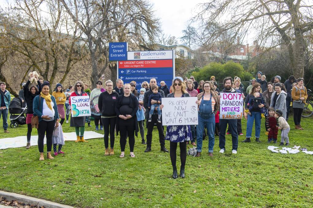 Community members call on Castlemaine Health to resume maternity services without further suspension. Picture: DARREN HOWE