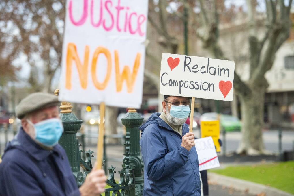 Activists gathered at the Rosalind Park piazza, taking care to maintain distancing and wear face masks to reduce the risk of COVID-19. Picture: DARREN HOWE