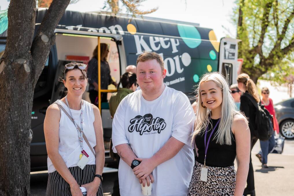 Alison Walsh, Jai Atkinson and Tiger Jorgensen at the pop-up youth hub launch. Picture: AJ Taylor