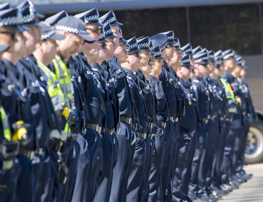 Senior Constable Andrew Steel loved being a police officer, Senior Sergeant Paul Huggett said as he delivered the eulogy. Picture: DARREN HOWE