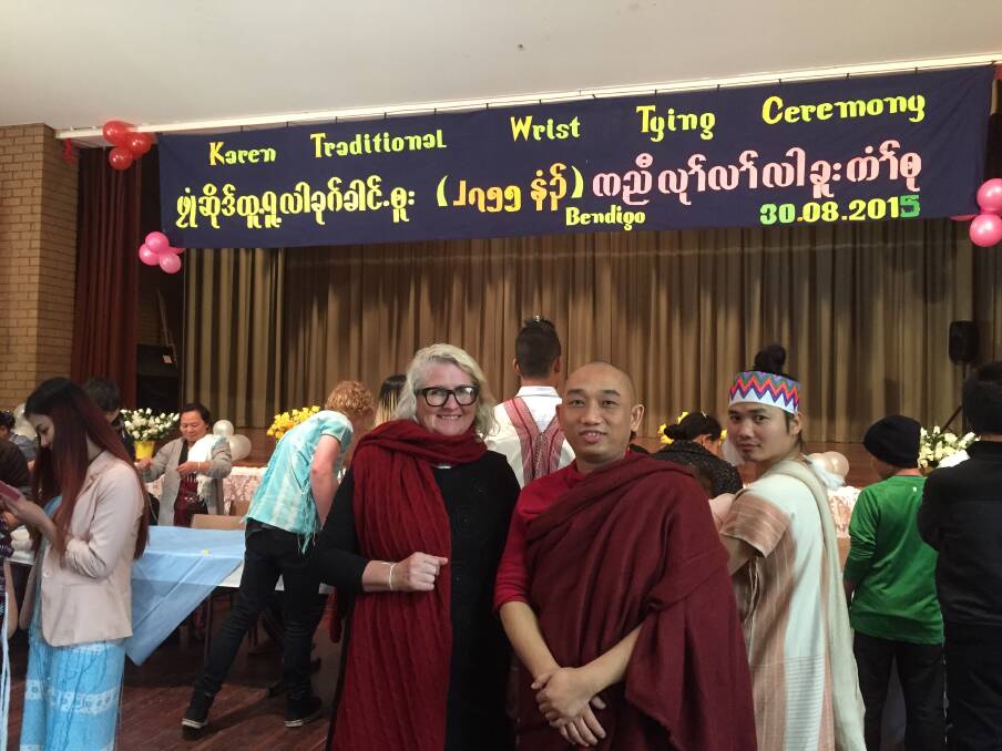Kaye Graves of Bendigo Community Health with the Venerable Ashin Moonieinda. Picture: SUPPLIED