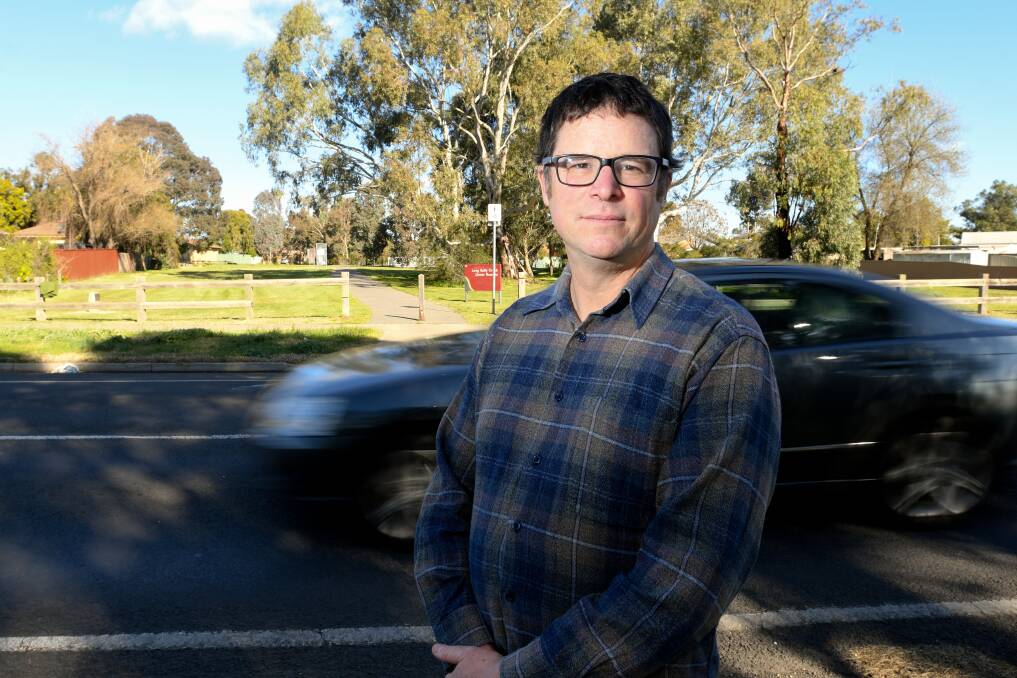 Bendigo council candidate Dave Fagg at a Creeth Street intersection he believes is in need of a crossing. Picture: NONI HYETT