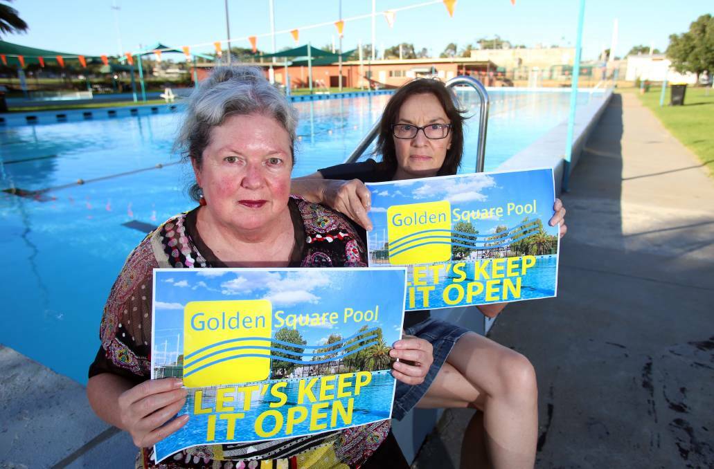 Golden Square Swimming pool committee president Bernadette Wright with Jenny Foote. Click on the picture for more about the campaign. Picture: GLENN DANIELS