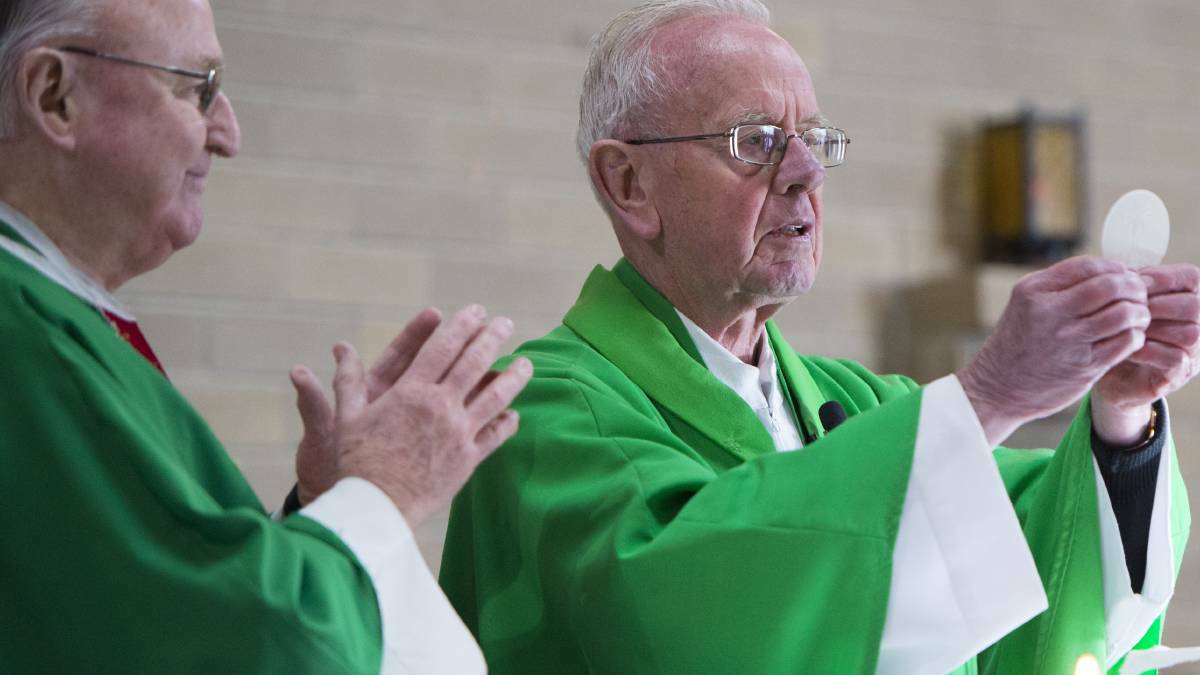 Father Ted Harte celebrates 50 years of priesthood. Picture: DARREN HOWE