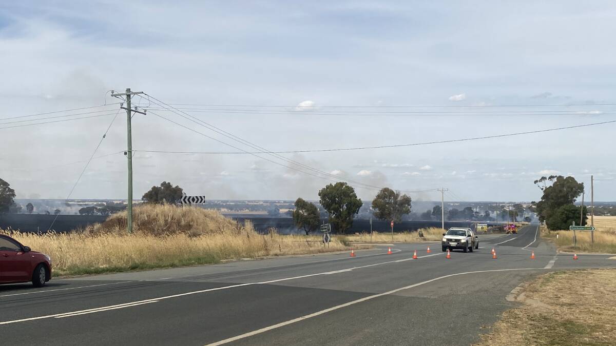 The fire is about 200 hectares in size and is near Bendigo-Murchison Road at Colbinabbin. Picture: CHRIS PEDLER