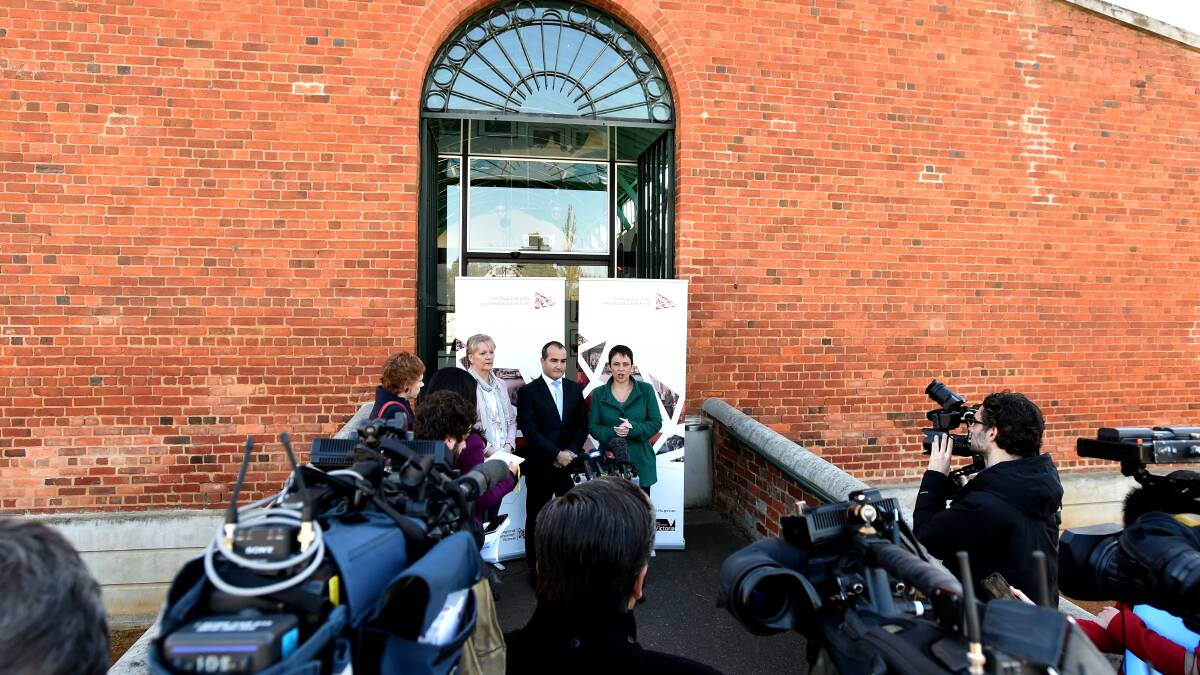 Then Acting Premier James Merlino, Minister for Regional Development, Jaala Pulford and Member for Bendigo West, Maree Edwards at the official launch of the $500 million Regional Jobs and Infrastructure Fund in Castlemaine in June 2015.
