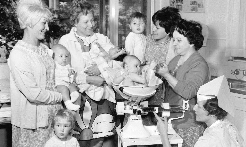 Babies weigh in during the 1960s. Picture: VICTORIAN GOVERNMENT