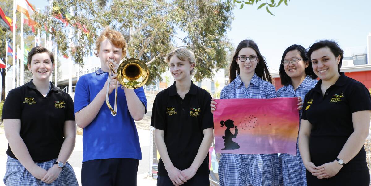 PERFORMING ARTS: Bethany Turner, Tom Hadlow, Patrick Barton Grace, Chloe Baird, Alyssa Lai and arts and music administrator April Chandler prepare for BSE's second twilight market on October 14. Picture: EMMA D'AGOSTINO