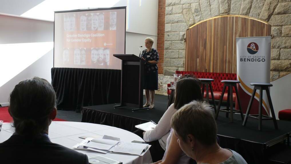 Cr Jennifer Alden launches the Gender Equity Leadership Statement at an International Women's Day event in 2019. Picture: EMMA D'AGOSTINO