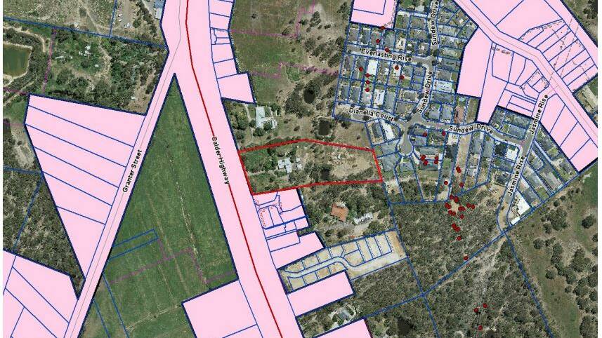 Aerial mapping of the site. Part of the Kangaroo Flat Residential Character Precinct is highlighted in purple. Image as included in the Bendigo council meeting agenda