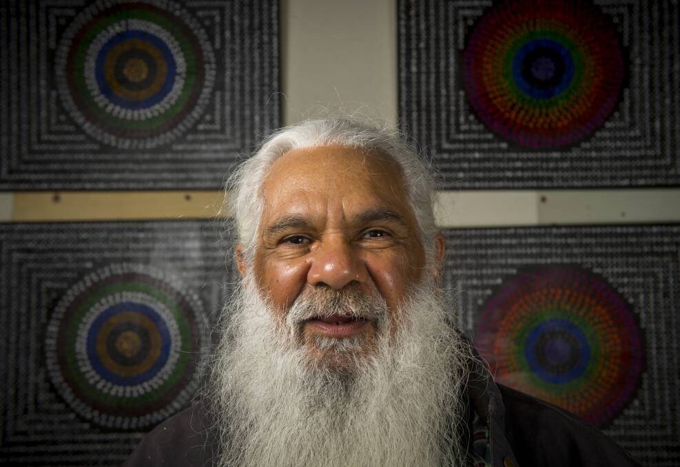 Artist Paul Gilralido Chapman at the opening of the Bendigo Aboriginal and Torres Strait Islander Art Fair. Picture: DARREN HOWE