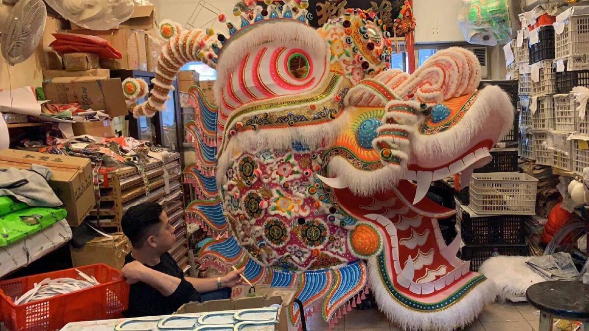 The first glimpse of Bendigo's new imperial dragon, Dai Gum Loong. His head, neck and tail will be blessed in Hong Kong at the weekend. Picture: SUPPLIED