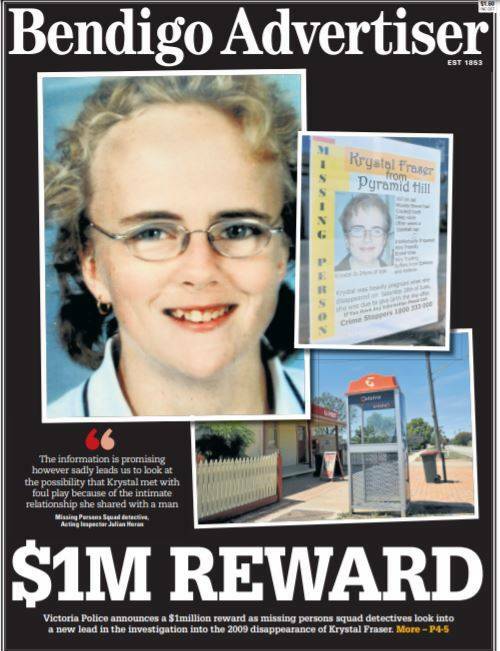 The cover of the Bendigo Advertiser in July 2019, when the reward was announced.