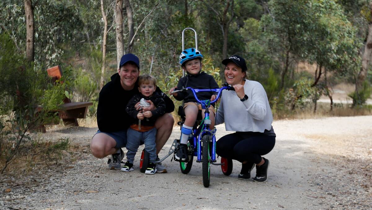 WALK WITH PURPOSE: Julian, Shelby, Austin and Kat Vearing are fundraising for surgery for Austin, who has cerebral palsy. Picture: EMMA D'AGOSTINO
