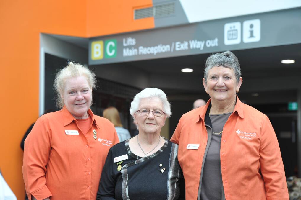 St John of God Bendigo Hospital volunteers Margaret Hermens, Alison Cooper and Lesley Mein. Picture: NONI HYETT