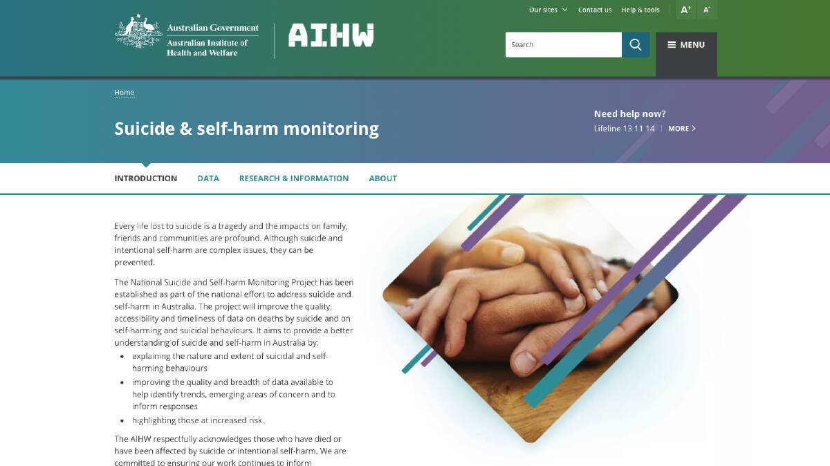 A screenshot of the National Suicide and Self-Harm Monitoring System website. 