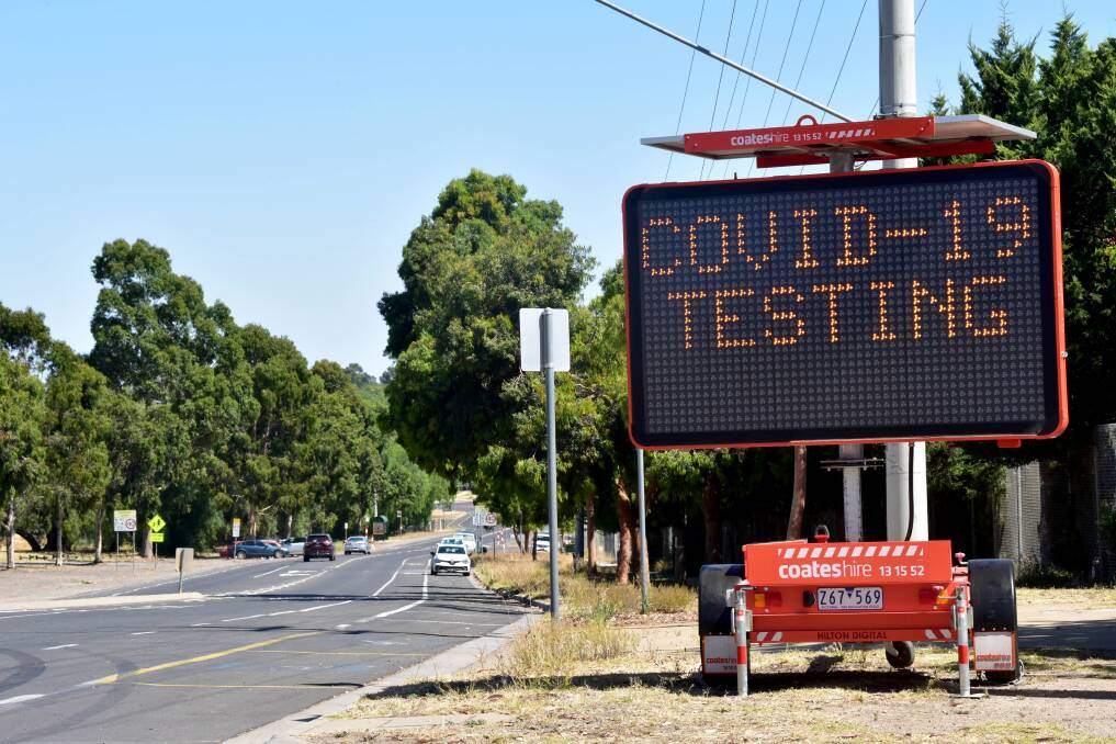 The drive-through testing clinic temporarily relocated to the Bendigo showgrounds in anticipation of a rise in demand from returned travellers. Picture: BRENDAN McCARTHY