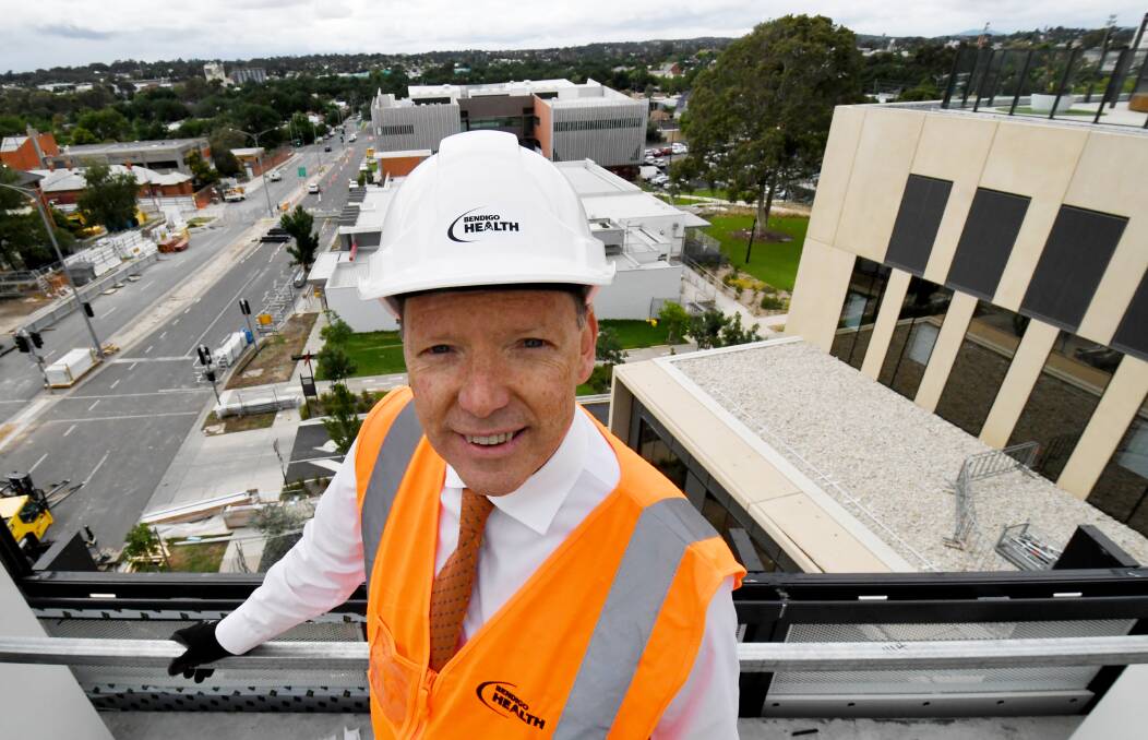 Bendigo Health chair Bob Cameron during the construction of the air link at the new hospital. Picture: DARREN HOWE