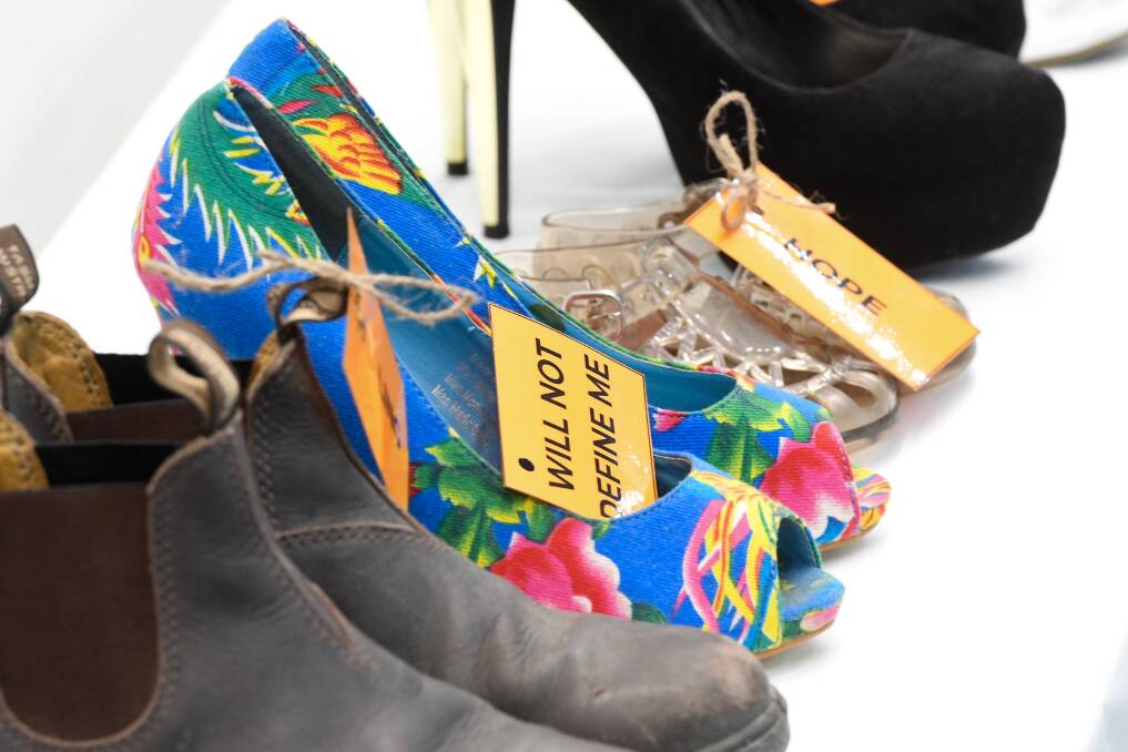 WALK IN THEIR SHOES: The exhibition included a representation of the many and varied people in the community who had experienced sexual assault. It also included an insight into their strength and resilience. Picture: NONI HYETT