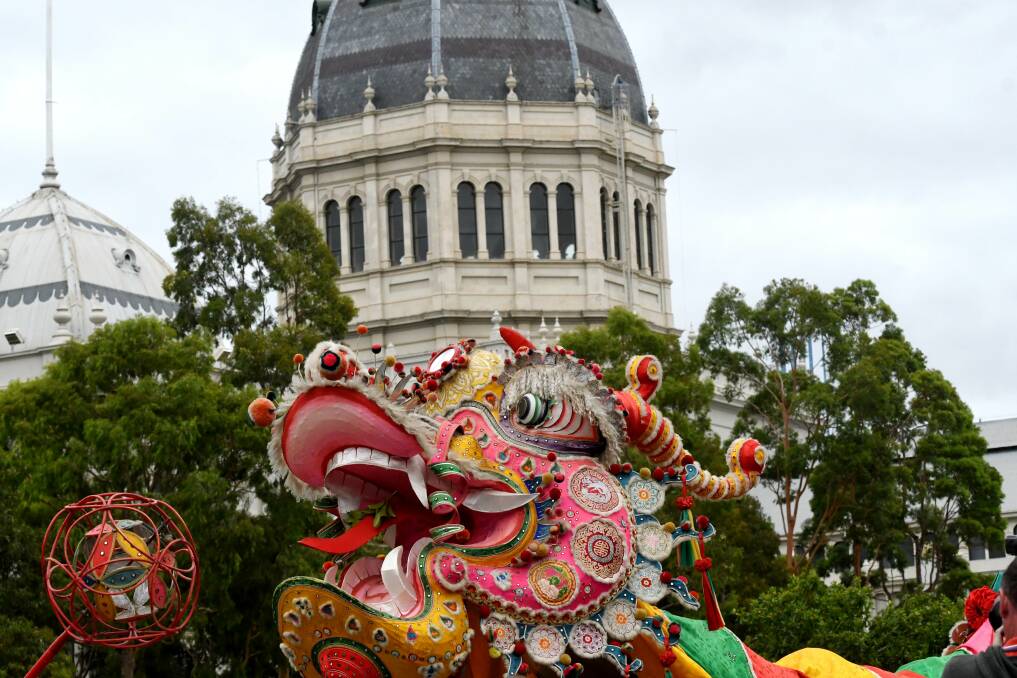 Sun Loong parades in Melbourne as part of Lunar New Year celebrations in 2018. Picture: DARREN HOWE