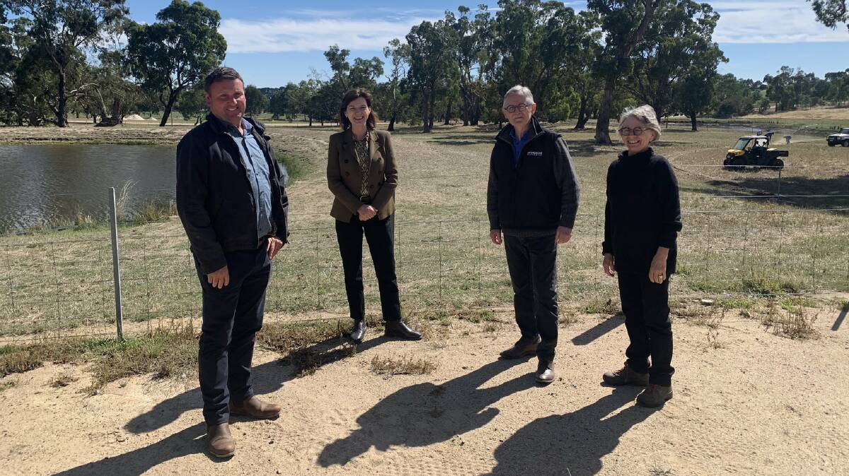 Rural assistance commissioner Peter Tuohey and agriculture minister Mary-Anne Thomas launch the Farm Safety Rebate Scheme with Noel and Lyndsay Henderson of Avington Merino Farm. Picture: MARY-ANNE THOMAS - TWITTER