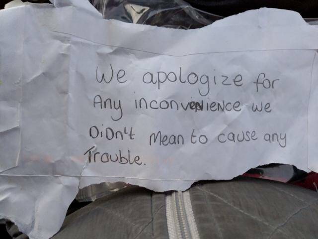 "We apologize for any inconvenience. We didn't mean to cause any trouble," a note returned with the flag says. Picture: SUPPLIED
