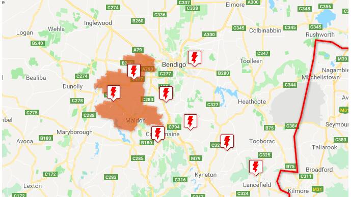 Power has been restored to many customers near Castlemaine and Bendigo, but some outages are still appearing on the Powercor website.
