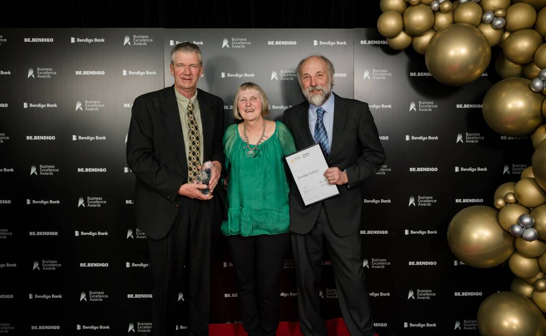 Production manager Rohan Dawkins, Sally Thompson and Rod Thompson celebrate their win. Picture: JESS WHITE PHOTOGRPHY
