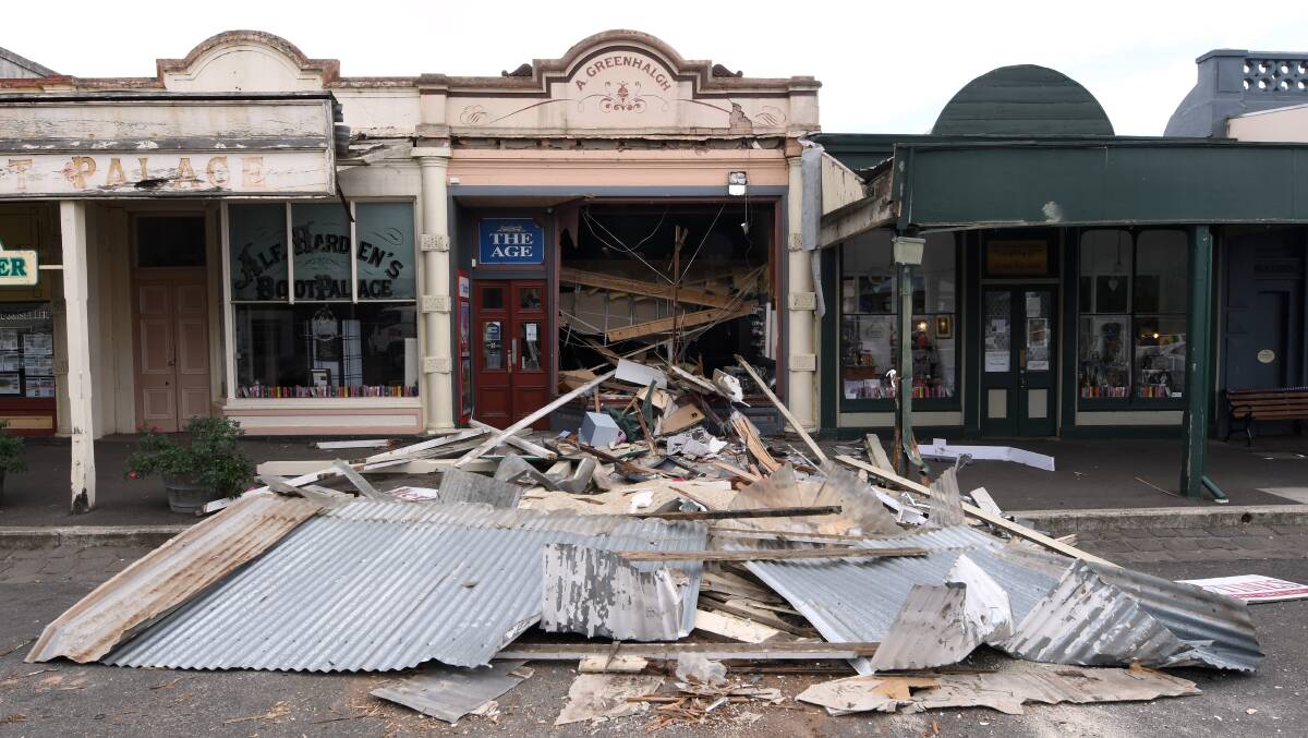 Ram raid: Nalder and his co-accused used a stolen front-end loader to destroy the front of this Clunes newsagency in an attempt to steal its ATM in 2019. Picture: Adam Trafford.