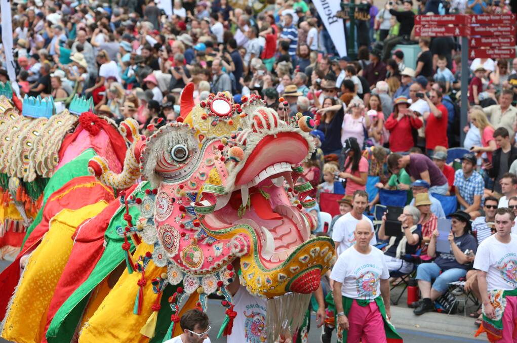Sun Loong's last dance at the 2019 Easter parade. The popular dragon is among 21 inductees to the Bendigo Easter Fair Society's inaugural Hall of Fame. PIC NONI HYETT