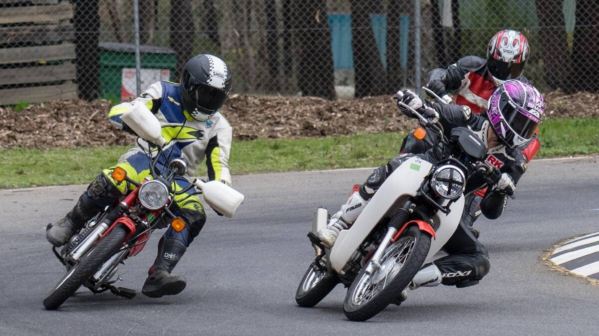 Riders train ahead of Sunday's Motopostie Grand Prix which is expected to provide plenty of thrills and spills. Pics courtesy Ron Gale and Brendan McCarthy 