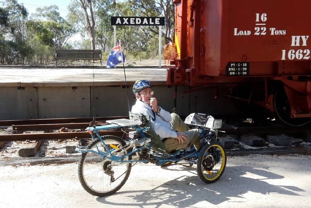 RIDING: Kevin Crockett on his trike at Axedale Station. Picture: SUPPLIED