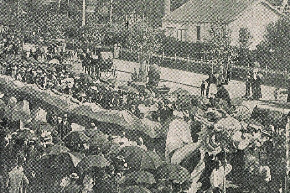 A Chinese dragon enthralls the crowd at the 1896 Easter parade. Pic courtesy State Library of Victoria