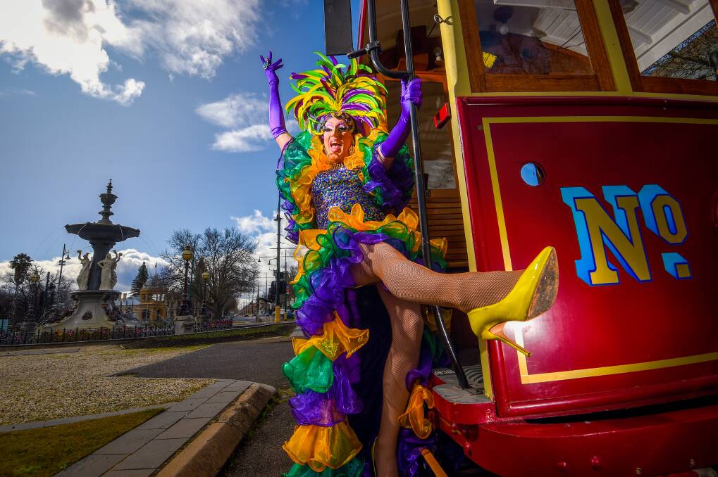 Polly Filla getting ready for some more tram performances at Bendigo's White Night. Picture: DARREN HOWE
