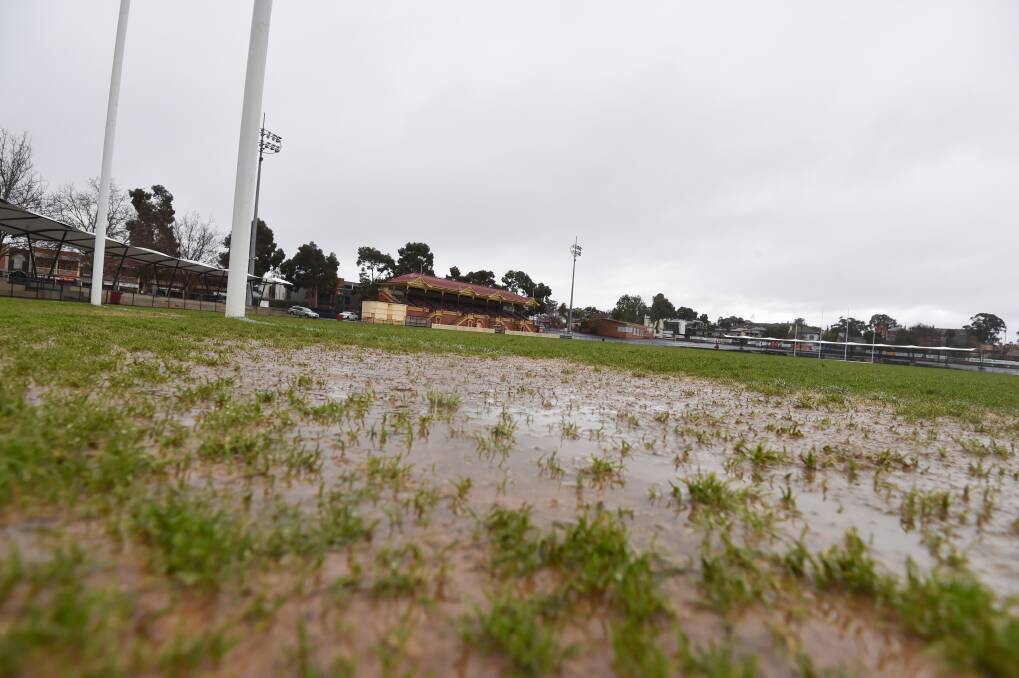 WATERLOGGED: The state of the vacant Queen Elizabeth Oval on Saturday afternoon. Picture: DARREN HOWE