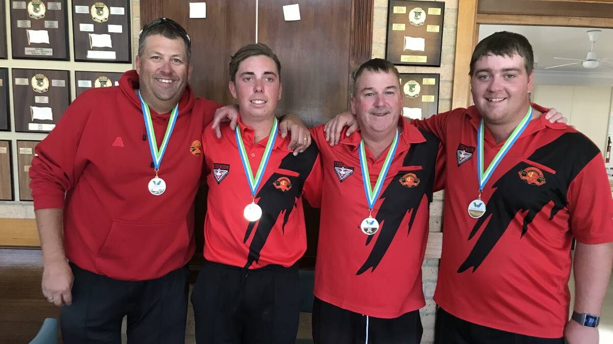 DOMINANT: The Essendon team of skipper Anthony Flapper, Jordan Yates, Darren Burgess and Jay Bye-Norris that won the men's fours final on Wednesday. Essendon belted Shepparton Golf 31-6 at Bendigo East. Picture: LUKE WEST