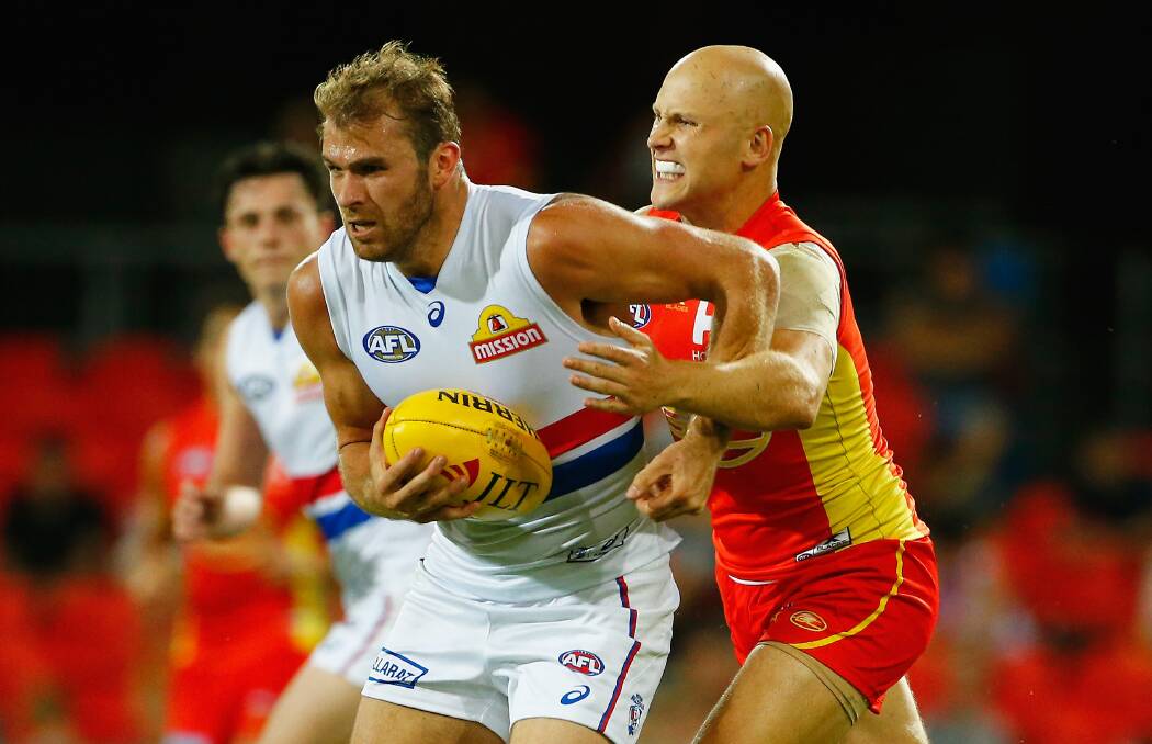 WELCOME BACK: Western Bulldogs' forward Stewart Crameri makes his return to AFL football after serving his ban last year following the Essendon supplements saga.